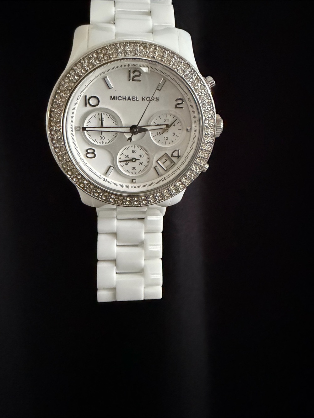 Michael Kors MK5188 Ladies White Ceramic Watch Silver Swarovski Crystals Bezel - Picture 2 of 13